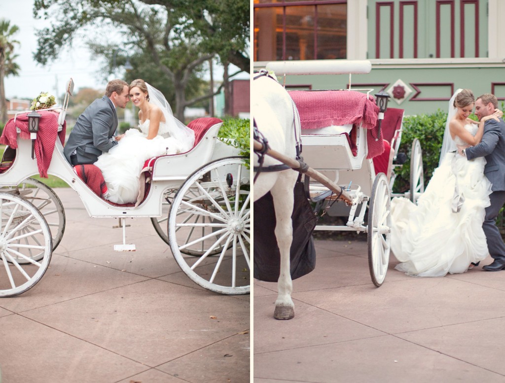 bride and groom in carriage